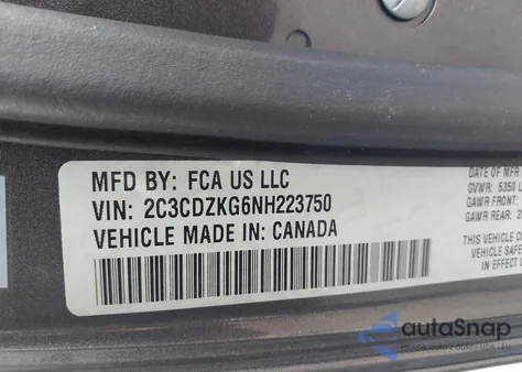 2022 Dodge Challenger Gt Awd z USA, uszkodzony, nr VIN 2C3CDZKG6NH223750